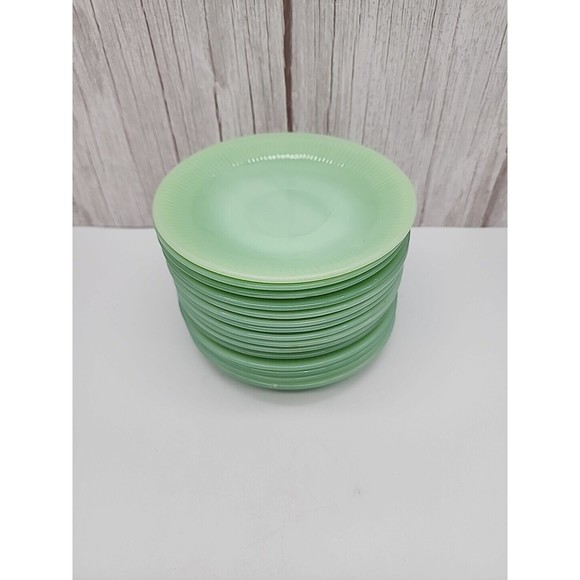 Fire King Jadite Jane Ray Saucer Green Oven Glass Vintage Anchor Hocking Ribbed - Picture 6 of 12